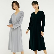 테라우드 여성용 피치기모 컴플리 긴팔 랩 원피스잠옷 2p 세트