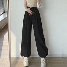 엘쏘 여성용 하이웨스트 스트링 밴딩 카고 팬츠