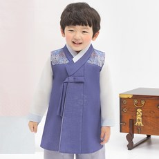 金東兒 男童用 藍色刺繡肩飾 兒童韓服套裝 AM122