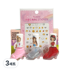 Tomini 兒童公主水性指甲油 + 貼紙 隨機出貨, AS組合(嬰兒粉, 玫瑰紅, 閃亮銀), 3個