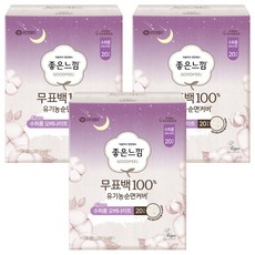 좋은느낌 피부에 직접 닿는 무표백 42cm 수퍼롱 생리대 날개형, 오버나이트, 20개입, 3개