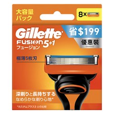 Gillette 吉列 Fusion鋒隱系列 刮鬍刀頭 5層彈性感應刀 含潤滑成分, 8入, 1盒