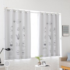 L&Room 簡約插畫遮光窗簾 2入, 灰色的
