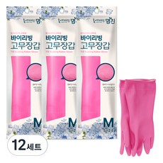 명진 질기고 튼튼한 바이리빙 고무장갑, 핑크, 중(M), 12세트