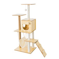 毛孩的秘密生活 二景一房晴空之城貓宅 Set (貓跳台/貓抓板/貓爬架/貓咪別墅) CDT6-524220, 原木色, 1組