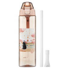 MARU 丸山製研 兩用水瓶 750ml 附環保吸管, 橘粉櫻, 1個