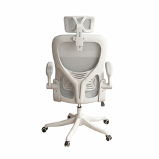 後仰頭枕辦公椅 57 x 57 x 123cm 白框灰網 人體工學設計 透氣網布 可調節頭枕, 白色 + 灰色