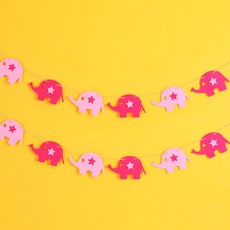 毛氈大象掛旗 2入, 粉紅色