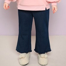 JELISPOON 女童款車線捲邊刷毛丹寧長褲