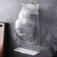 Lala Gongbang 免鑽孔超強力黏貼式不鏽鋼3層鍋蓋架, 銀色, 1個