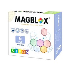 MAGBLOX 六角形磁力片積木玩具套裝 獨特窗花設計 超音波焊接 促進孩子認知發展 培養手眼協調, 粉彩, 1盒