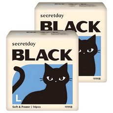 secretday Black蝶翼型衛生棉, L, 14片, 2包