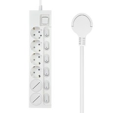 One Stop Jaero Gap 纖薄獨立開關延長線 6孔 16A + 安全蓋 2入, 1套, 純淨白, 1m