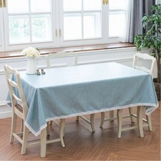 JS Mom素色純色蕾絲防水桌布, 2 人 (90x130), 淺藍