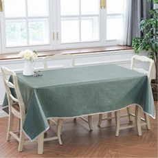 JS Mom素色純色蕾絲防水桌布, 2 人 (90x130), 孔雀藍