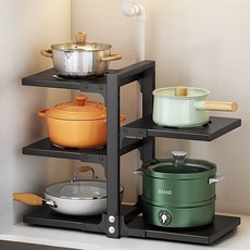 雙面可調節高度鍋具收納架, 黑色, 1個, 5層