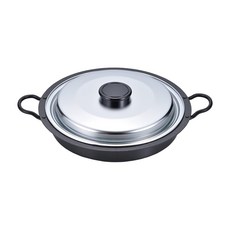 FREIZ 和平 燕三 烹飪用品 烤肉/餃子鍋 附不鏽鋼蓋 日本製 Tsubame-San IH爐適用, 黑色 + 銀色, 26cm, 1個