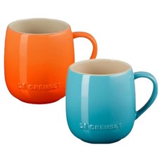 LE CREUSET 彩虹棉花糖馬克杯 380ml 2個+購物袋 S(29*28*13.5cm)組, 1套, 橘色 + 加勒比海藍
