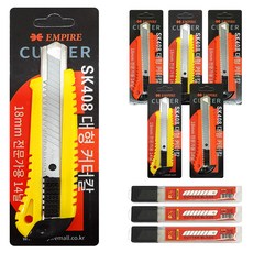 EMPIRE 專業用 14節 大型美工刀 18mm 6入 + 刀片 10入 x 3個 組合 SK408, 隨機出貨, 1套