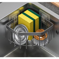 Jubanggosu 不鏽鋼瀝水多功能菜瓜布轉角置物架, 灰色, 1個