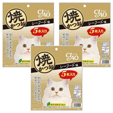 INABA CIAO 啾嚕 宗田鰹燒魚柳條,海鮮高湯, 5本入, 100g, 3袋