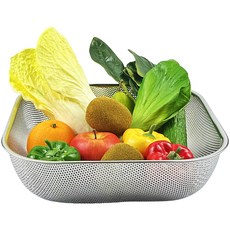 QUEEN SENSE 不鏽鋼正方形蔬菜瀝水大濾盆, 銀色, 1個