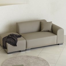 도모디자인 루나 가죽소파 2인용 소파 좌형 + 스툴 + 쿠션 1p 세트 방문설치, 라이트그레이