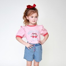 WALTONKIDS 女童透氣愛心櫻桃印字短袖T恤