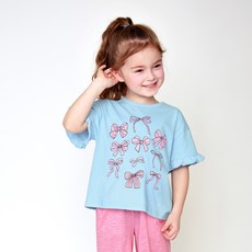WALTONKIDS 女童透氣蝴蝶結派對寬鬆荷葉邊T恤