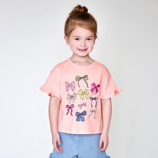 WALTONKIDS 女童透氣蝴蝶結派對寬鬆荷葉邊T恤