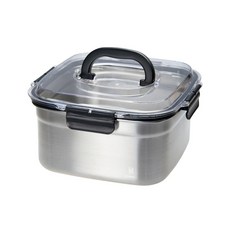 JVR 可冷凍晶透上蓋手提方形不鏽鋼保鮮盒 304不鏽鋼 3800毫升, 1個