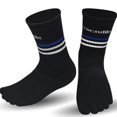 Crocodile 男款運動登山軟墊五趾中筒襪 CD202 2雙, 黑色