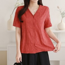 퀸이즈 여성용 노멀 플라워 패턴 반팔 블라우스