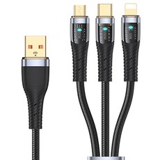 TOTU 拓途 一分三 編織充電傳輸線 Lightning/安卓MicroUSB/TypeC, 1.5m, 黑色, 1條