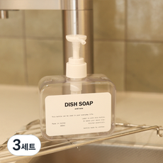 국내 제조 슬림형 주방세제 리필용기 화이트 펌프 300ml + DISH SOAP 화이트 라벨 세트, 투명 + 화이트(용기), 화이트(라벨지), 3세트