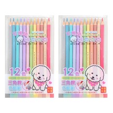 棉花狗狗 12色三角桿可擦色鉛筆 色彩鮮明 可擦拭 繪畫用品, 2入