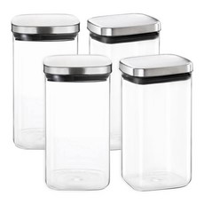 不鏽鋼蓋耐熱玻璃瓶, 保鮮盒 1600ml, 4個