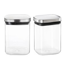 헬로키친 스테인리스 뚜껑 사각 내열유리병, 2개, 1L