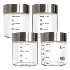 헬로키친 내열유리 눈금 유리병, 150ml, 4개