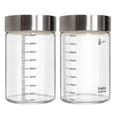 헬로키친 내열유리 눈금 유리병 와이드형, 400ml, 2개