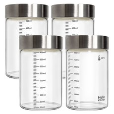 헬로키친 내열유리 눈금 유리병 와이드형, 400ml, 4개