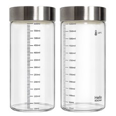 헬로키친 내열유리 눈금 유리병 와이드형, 600ml, 2개
