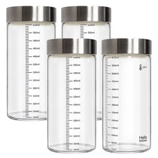 헬로키친 내열유리 눈금 유리병 와이드형, 600ml, 4개