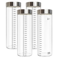 HelloKitchen 耐熱玻璃刻度玻璃瓶, 1L, 4個
