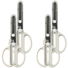 KUTSUWA 兒童安全可收納剪刀 不鏽鋼刀片 ABS手柄 PC蓋, 白色, 4支