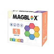 MAGBLOX 六角形 磁力片 6片裝 學習手眼協調、色彩認知配對, 繽紛色, 1盒