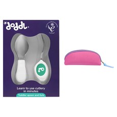 doddL 人體工學 兒童學習餐具組, 湖水綠, 幼兒湯匙 + 叉子 + 潛水布收納包, 1組