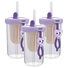 小麥購物 冷萃玻璃吸管杯 Y937 500ml, 香芋紫, 3個
