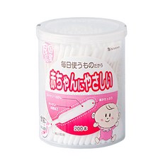 SANYO 山洋 嬰幼兒用棉花棒 日本原裝進口 百分百綿 幾丁聚糖抗菌加工, 200入, 1罐