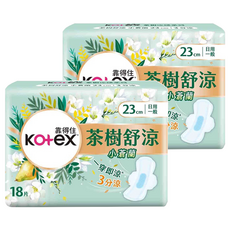 Kotex 靠得住 茶樹舒涼棉 小蒼蘭衛生棉, 23cm, 18片, 2包